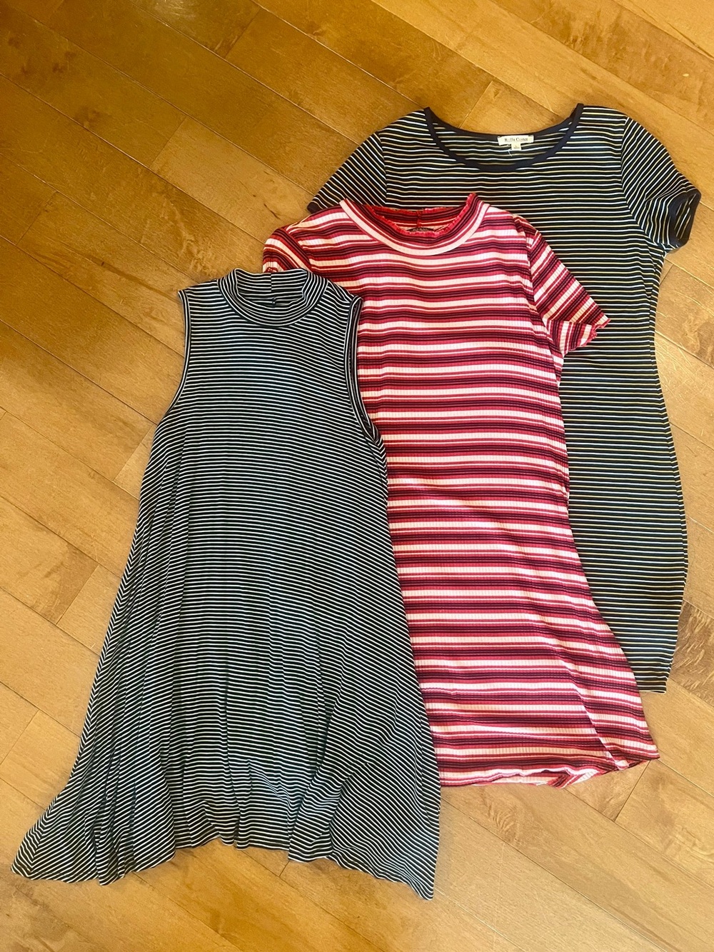 Striped Short Sleeve & Tank Dress Trio Bundle 
Size Small